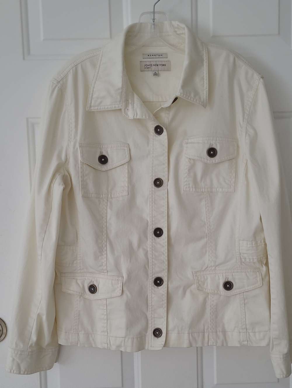 Jones New York Cream Button-Front Utility Jacket with Patch Pockets (Vanilla)